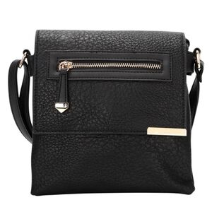 🆕️👜La Terre Vegan Leather Crossbody Bag W Zip Pocket Flap & Metal Trim, Black